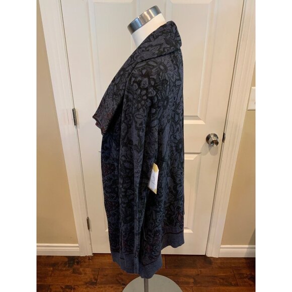 Desigual Dark Blue & Black Floral Cardigan W/ Hidden Hood, Size Medium - Picture 4 of 7